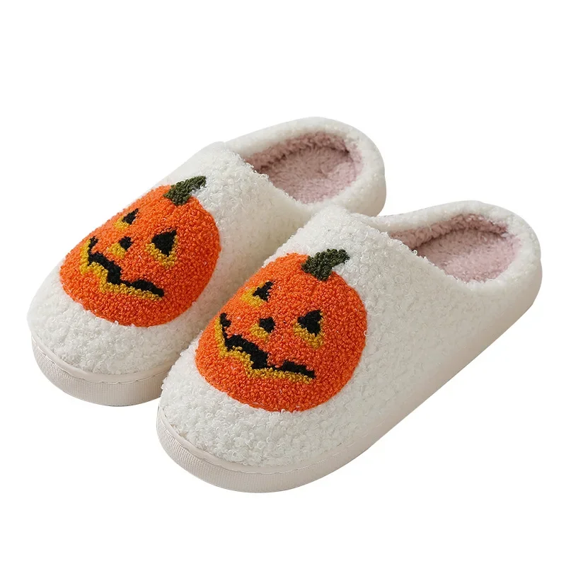 Zimowe nowe Unisex dyniowe Halloween kapcie damskie męskie flanelowe kapcie ciepłe pluszowy przytulny antypoślizgowe wewnętrzne puszyste kapcie