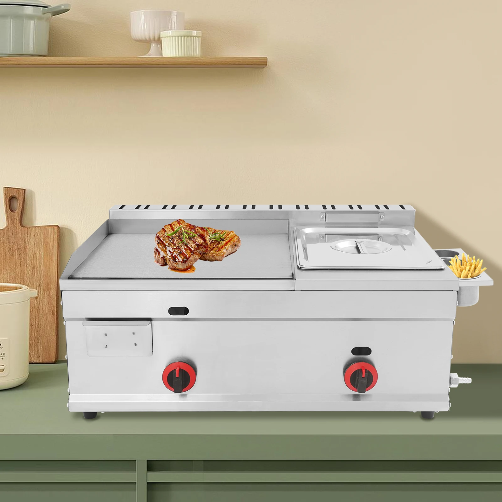 Freidora de gas profesional de acero inoxidable 410 – Capacidad de aceite de 6 litros y calor ajustable – Ideal para restaurantes y cocinas caseras