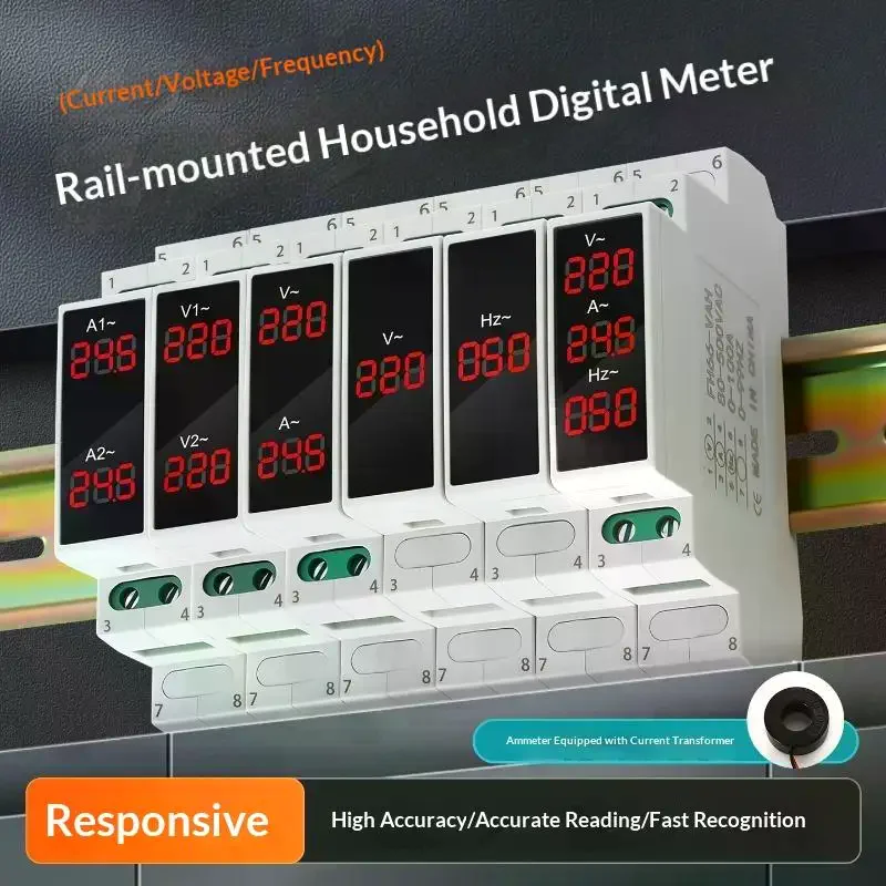 1 Pc Digital Three Phase Meter Modular LED Display for Voltage Current Frequency Monitoring Electrical Systems Power Management