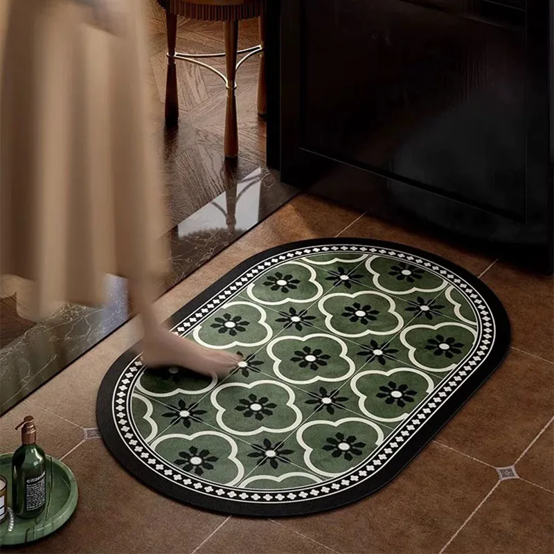 Retro Bathroom Super Absorbent Foot Pad Floor Mat Non-slip Bathmat U-shaped Closestool Three-piece Suit Bathtub Carpet Quick Dry