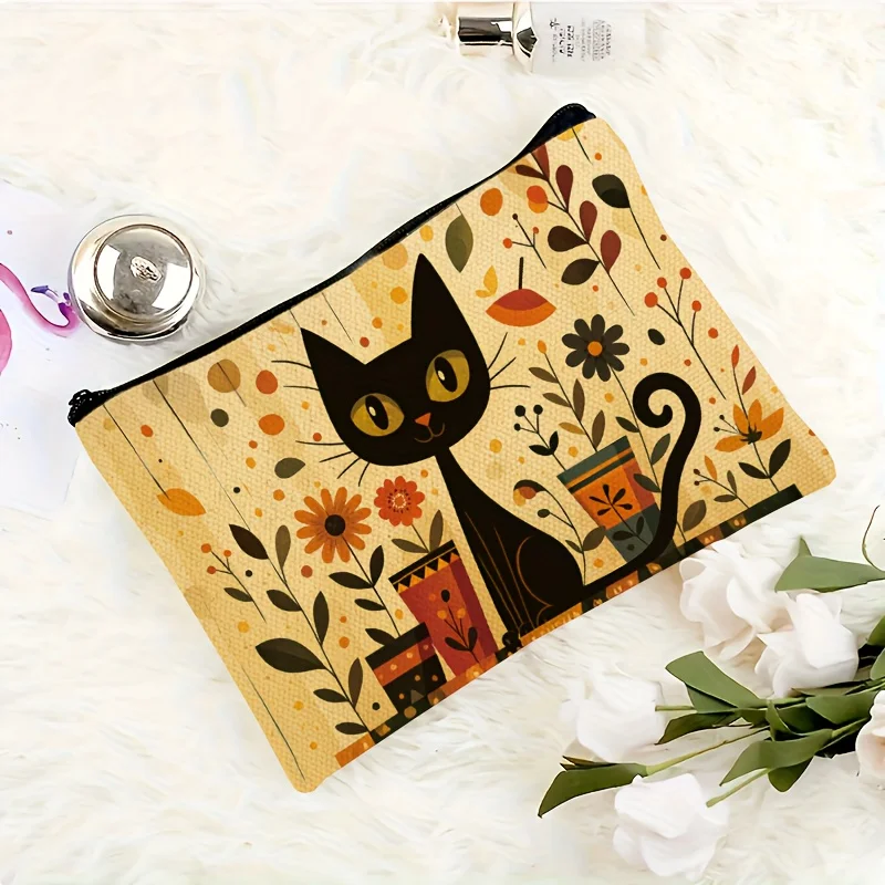 A kitten-patterned cosmetic bag-cute multifunctional zipper handbag, jewelry storage bag