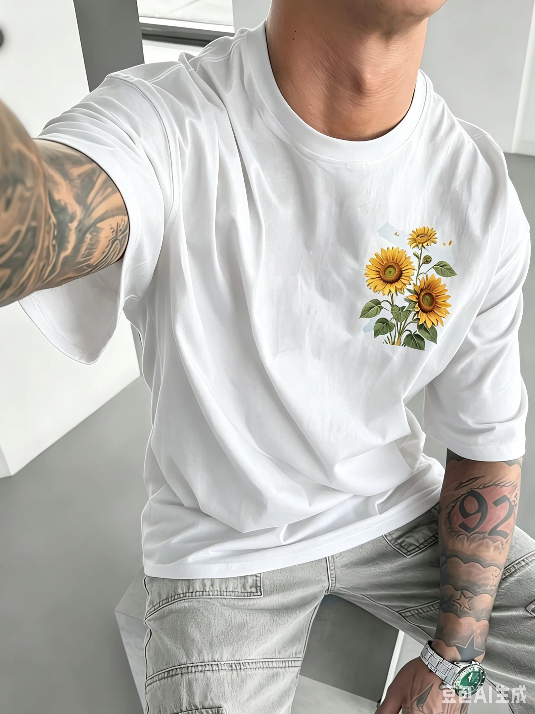 Healing Sunshine Sunflower Butterfly Sun Love Full Print Loose Men's and Women's Casual Cotton Short Sleeves