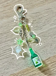 green soju beaded keychain, y2k trendy keychain, kawaii keychain, beaded phone charm, handmade gift