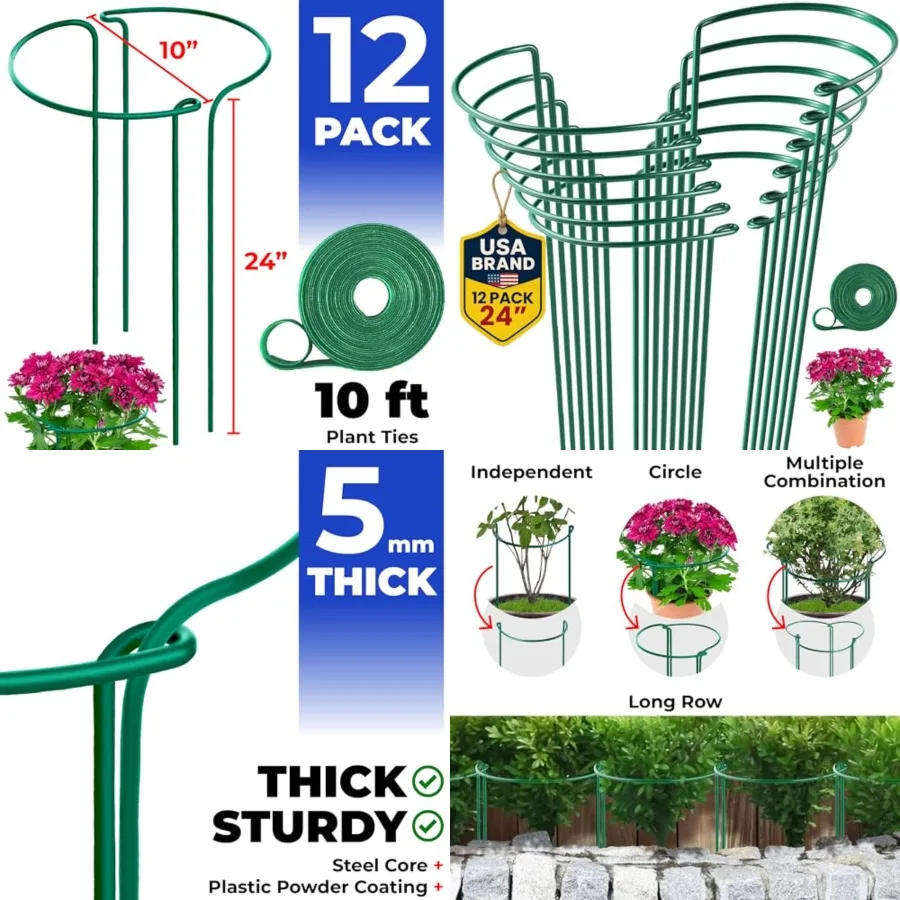 

Tall Snake Plant Support Stakes 10" W x 24" H Half Round Peony Cages and Supports for Indoor and Outdoor Plants Plant Cage Ring