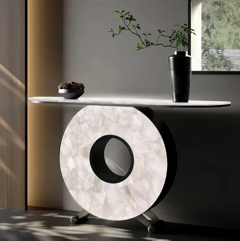 Modern simple light luxury corridor entry disc metal base villa living room entrance rack