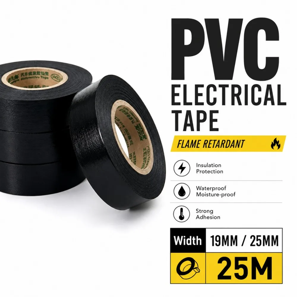 PVC Electrical Insulation Tape Flame Retardant Waterproof Strong AdhesiveWidth19/25mmx25M Industrial/Home Wire Protection Tape