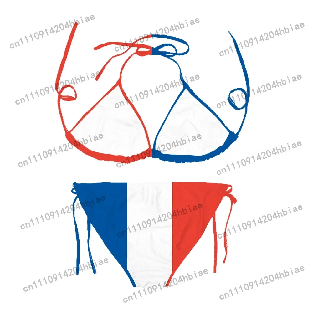 Sexy Bikini Sets French Flag 3D Printed Swimsuit Beach Pool Vacation Adjustable Lacing Bikini Suits No Chest Pad