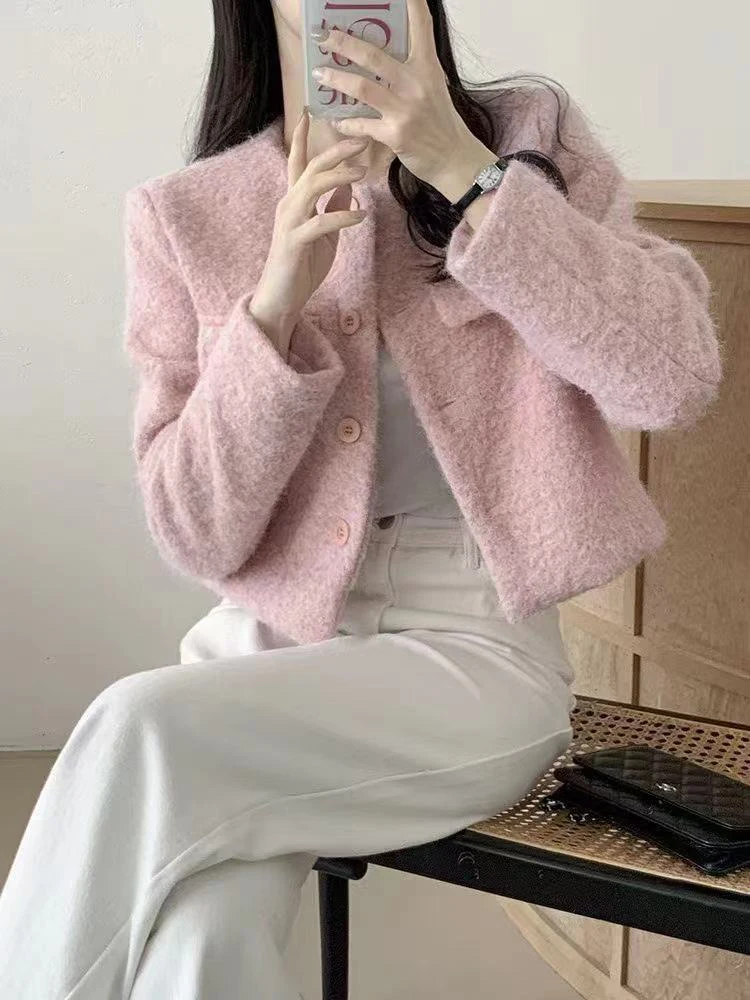 

Корейская шерстяная куртка женская маленькая ароматная стильная свободная однобортная кардиган корейская версия блузка топ