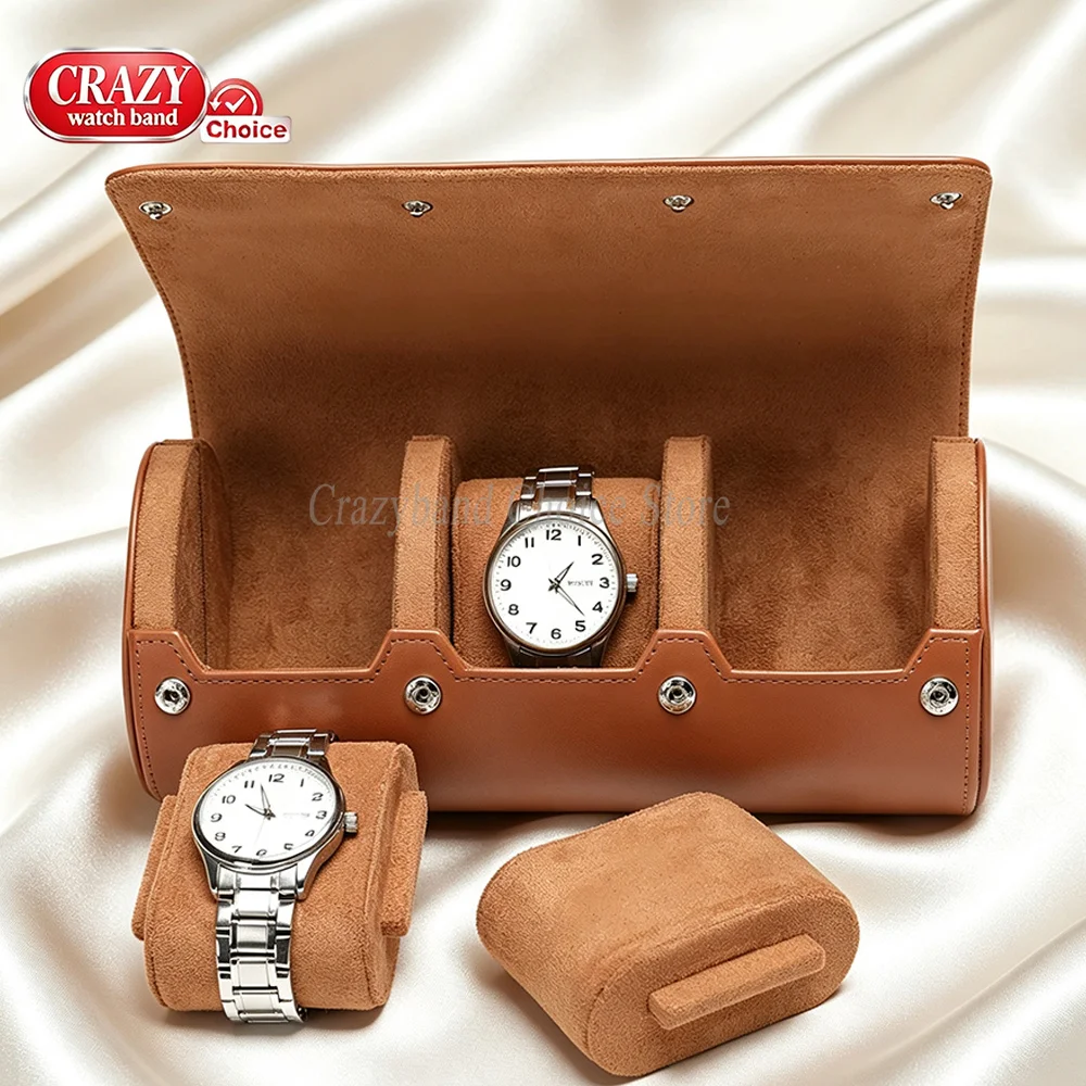 Handmade Luxury Leather Portable Single Watch Travel Roll Organizer Packing Storage Case Box Removable Pillows Solid Dividers