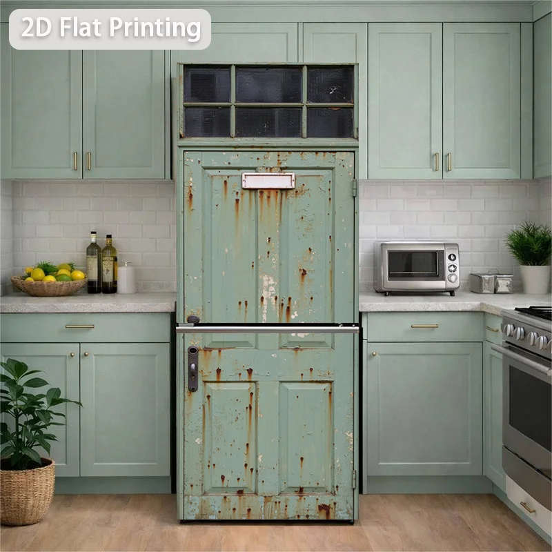 Refrigerator Sticker 60×180Cm Rusty Old Iron Door Theme Design Wall Sticker Decoration Wallpaper Self-Adhesive, Suitable for C