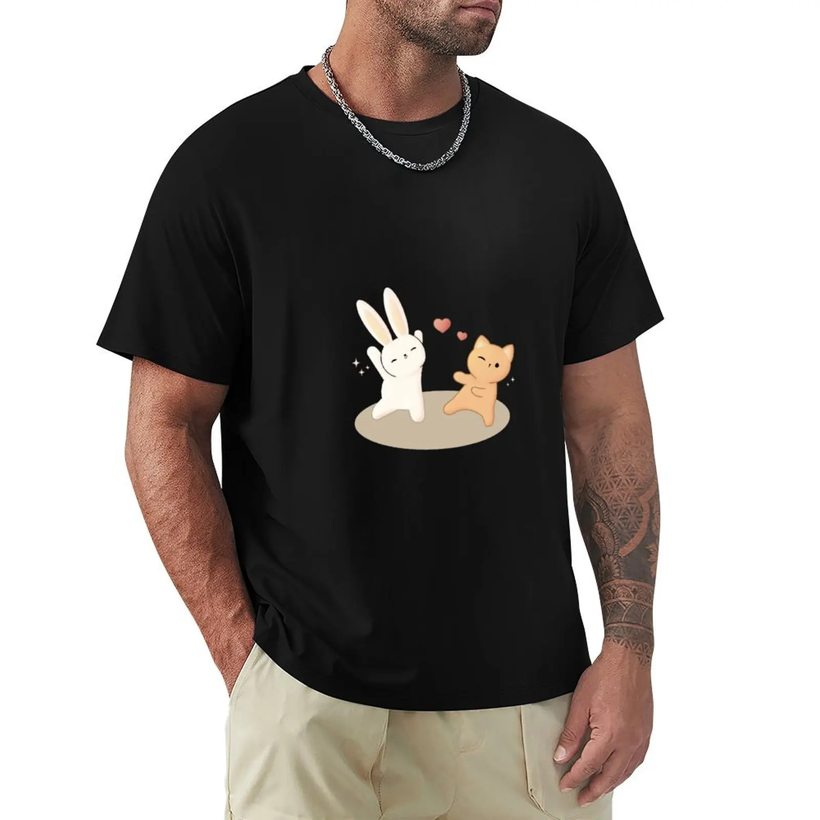 

Cat and rabbit love T-Shirt plus sizes valentines boutique clothes customs design your own designer t shirt men