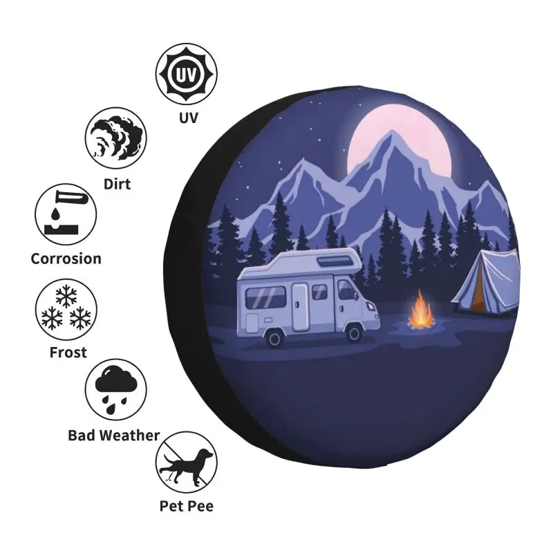 Custom Happy Camper Spare Tire Cover for Prado Pajero  Jeep RV SUV 4WD 4x4 Camping Adventure Travel Car Wheel Protector Covers