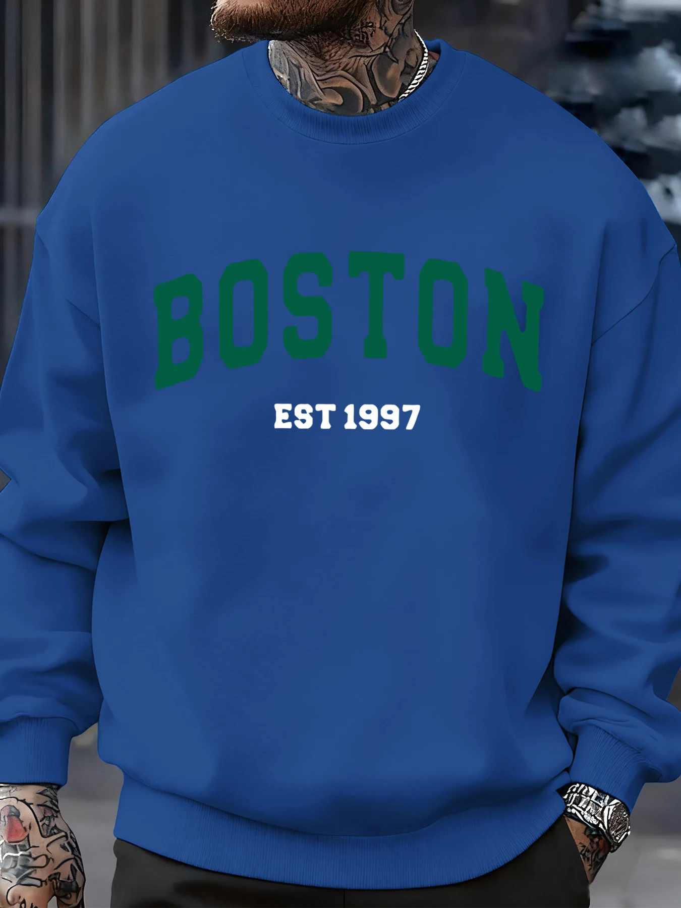 Boston Letter, schlichte Muster, Herren-Sweatshirt, modische, warme Pullover, lässige, übergroße, bequeme Streetwear, Herbst-Fleece-Kleidung. – Detail 16