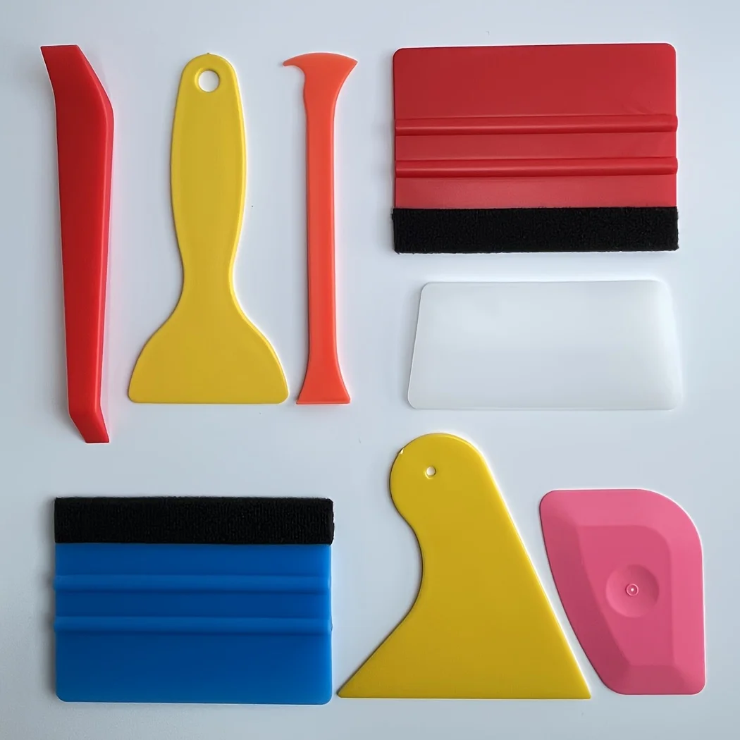 8pcs Professional Felt Squeegee Kit Scratch Free Corner Trimmers for Window Tint Vinyl Wrap Application (Random Color)