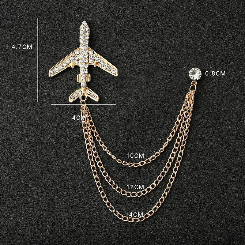 Retro Rhinestone Animal Eagle Brooch Airplane Tassel Chain Lapel Pins for Women Men Fashion Shirt Suit Badge Accessories Gifts