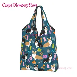 Fashion Printing Welsh Corgi Dog Shopping Tote Bags Portable Shoulder Shopper Handbag