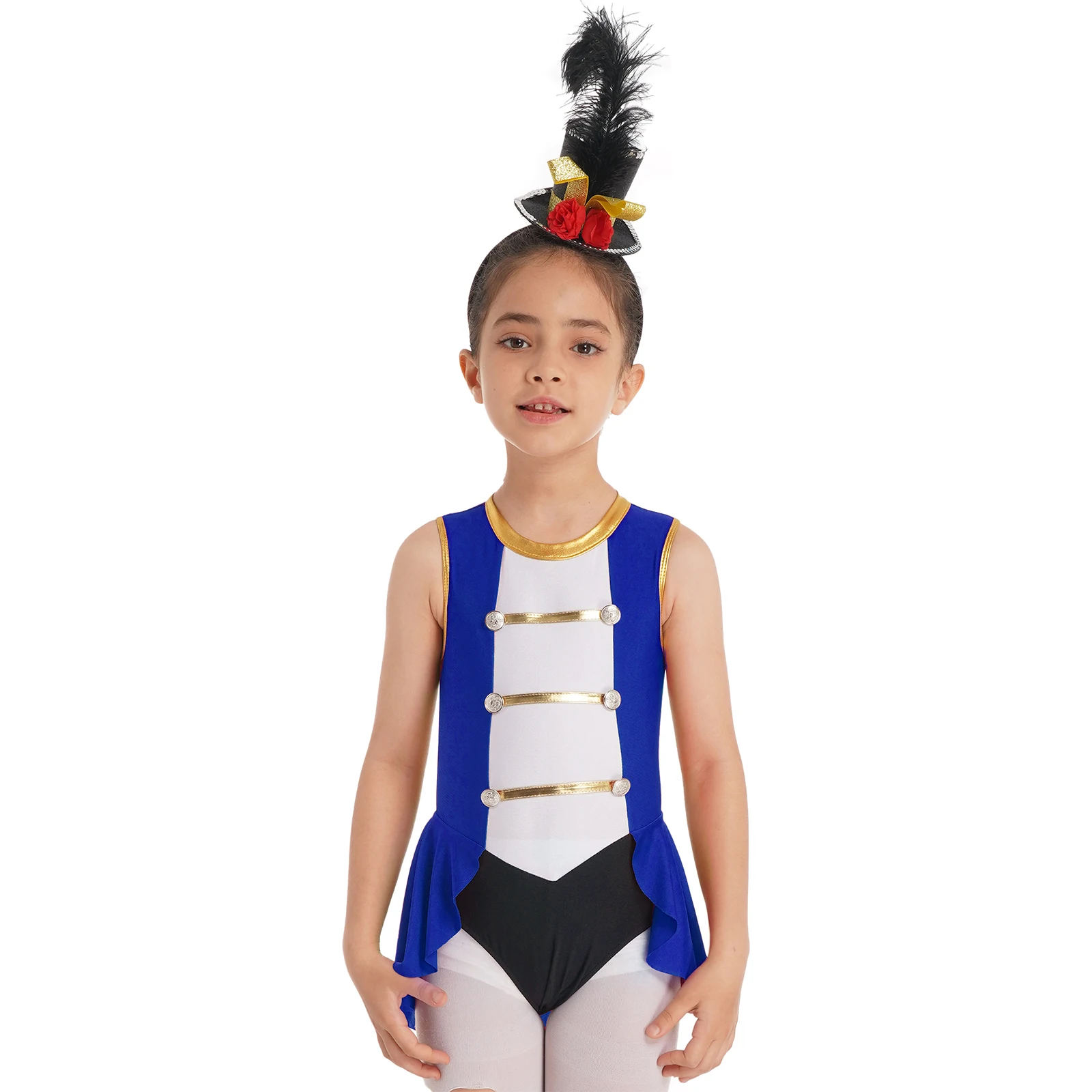 Kids Girls Lion Tamer Sleeveless Leotard Cosplay Circus Costume Children Dress Up Bodysuit Halloween Ringmaster Magician Costume