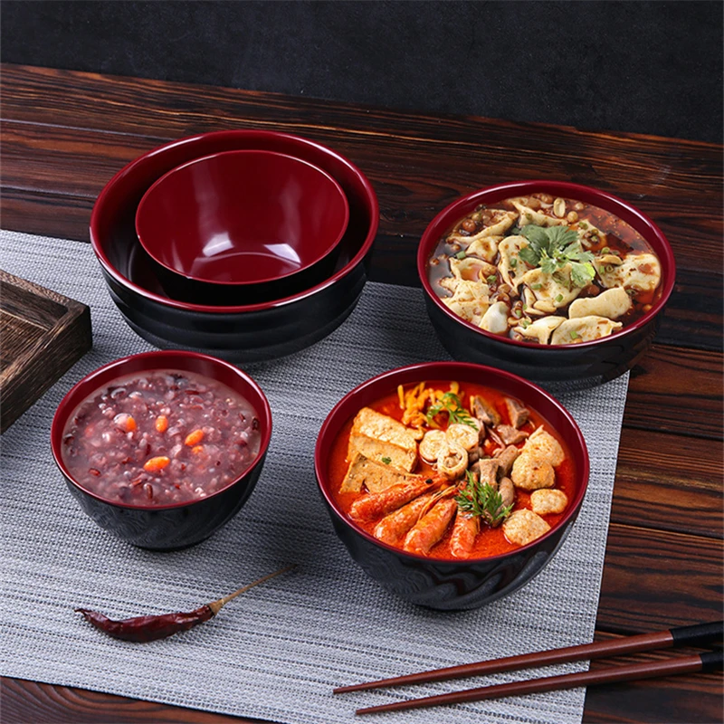 

Black-Red Melamine Ramen Bowl Imitation Porcelain Fruit Salad Fast Food Tableware Frosted Noodles Rice Bowls Kitchen Accessories