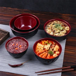 Black-Red Melamine Ramen Bowl Imitation Porcelain Fruit Salad Fast Food Tableware Frosted Noodles Rice Bowls Kitchen Accessories