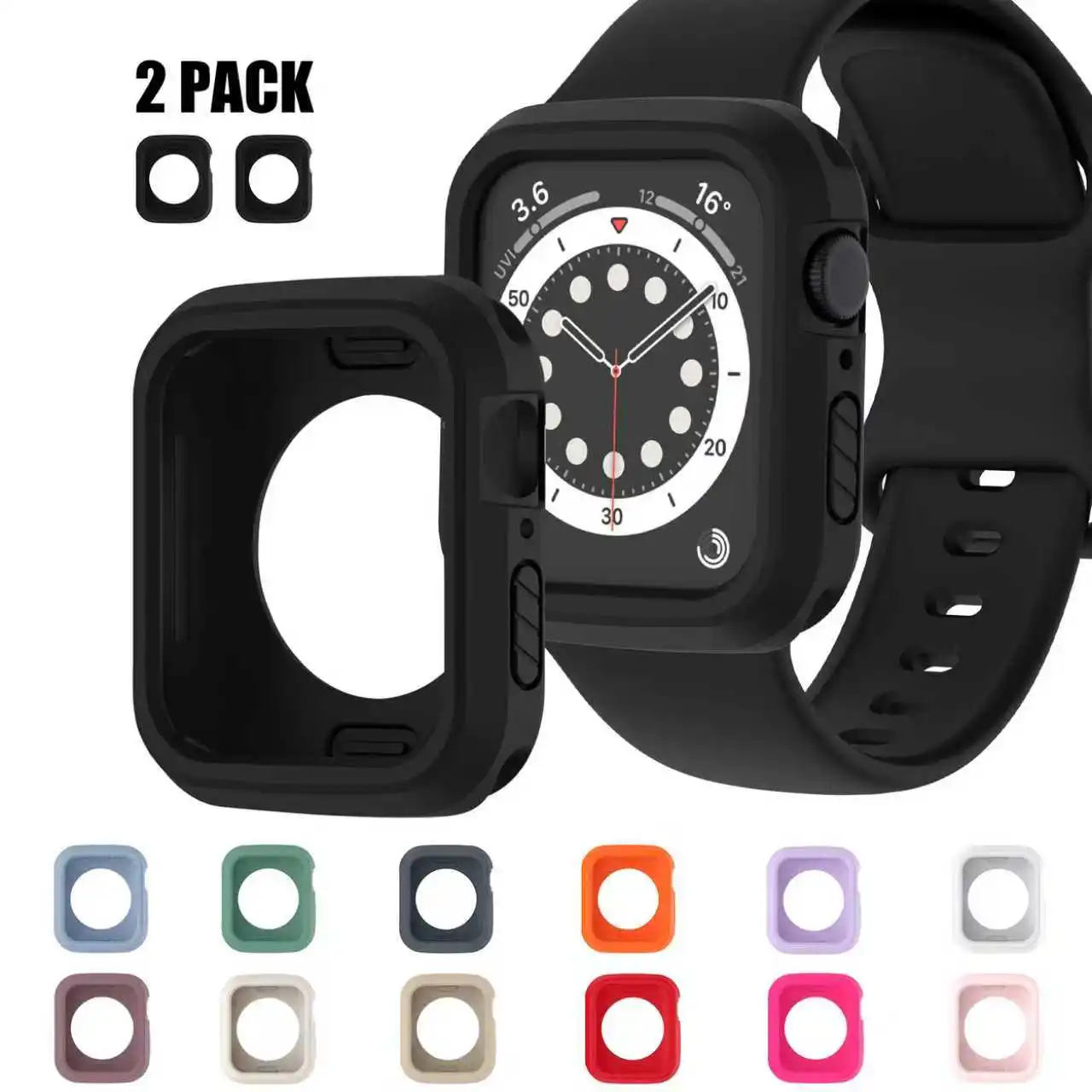 2pcs Silicone Watch Case for Apple Watch Models 40/41/44/45/42/46mm, Soft, Comfortable and Durable iWatch Series 11 10 9 8 7 6 5