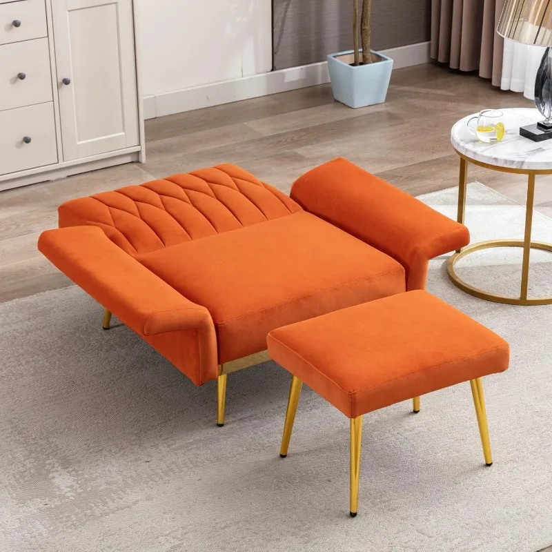 Modern Velvet Single Sofa Chair with Ottoman, Accent Living Room Chairs with Adjustable Armrests