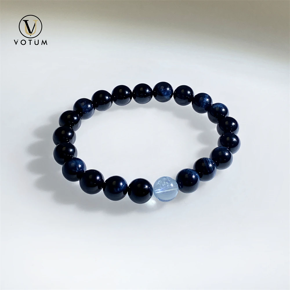 

Votum 8m Aquamarine Blue Tiger's Eye Bracelet for Women Men Birthstone Beaded Bracelets Gift for Him Energy Healing Luck Jewelry