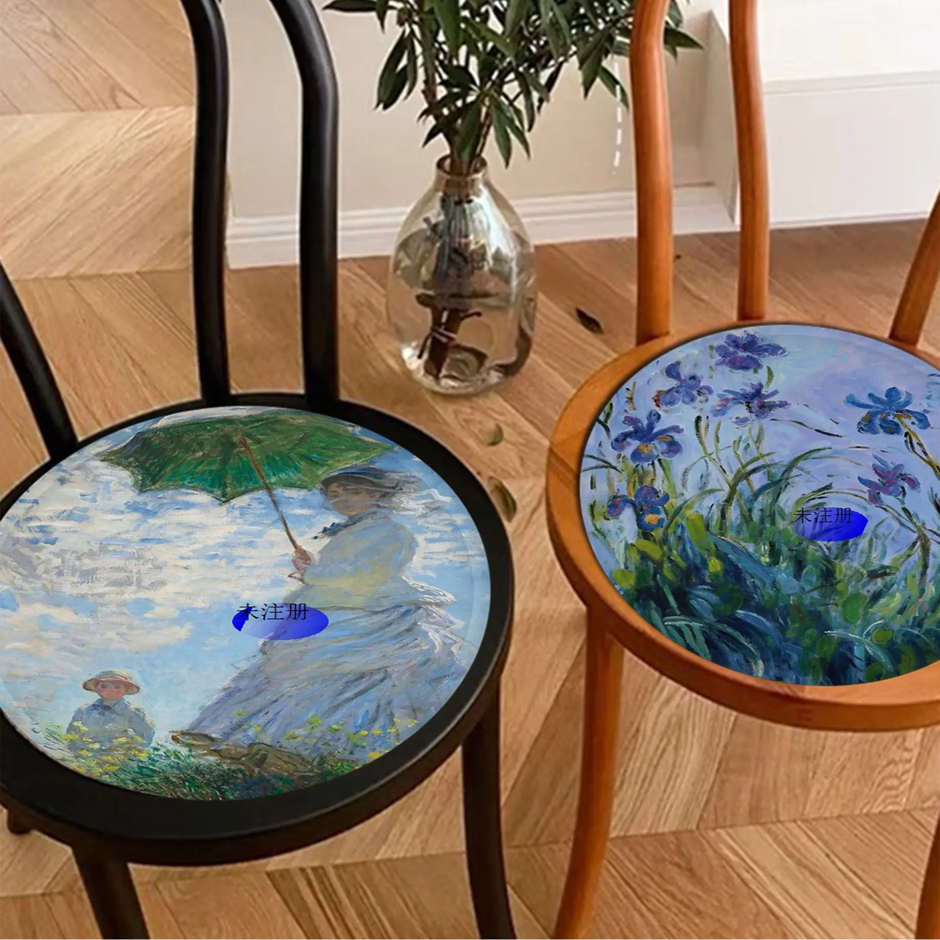 

Famous Monet Canvas Painting Nordic Round Seat Pad Household Cushion Soft Plush Chair Mat Winter Office Bar Chair Mat Pad