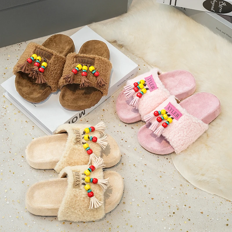 

Новинка зимы 2029, детские хлопковые слипоны для девочек, модная теплая обувь в корейском стиле с мягкой подошвой, нескользящая универсальная теплая обувь с открытым носком