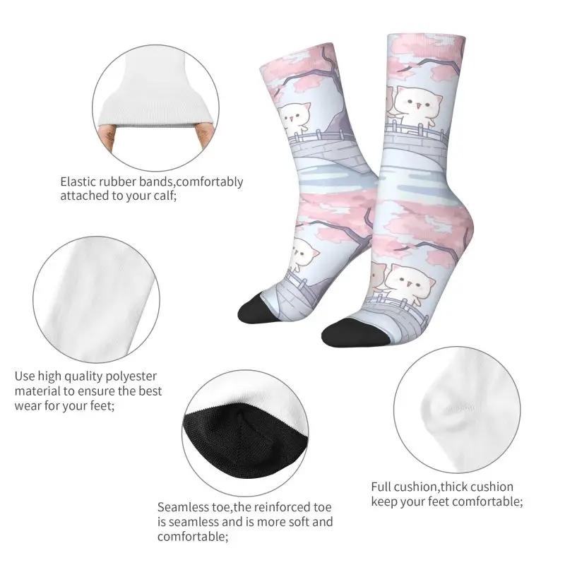 Calcetines románticos de gato Mochi para hombre, medias de vestir Unisex, Kawaii, primavera, verano, Otoño e Invierno