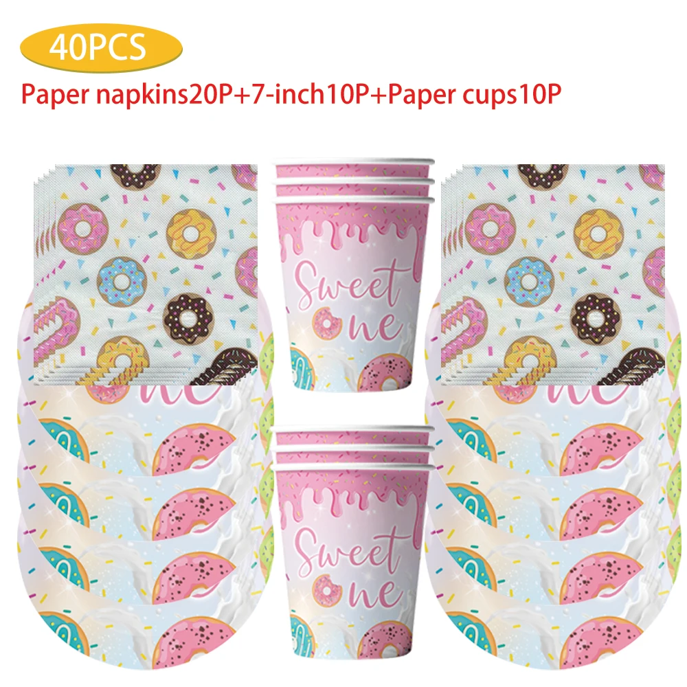 

Donut Theme party supplies Tableware Disposable plates Paper towels Paper cup tablecloth set tableware Party decoration Supplies