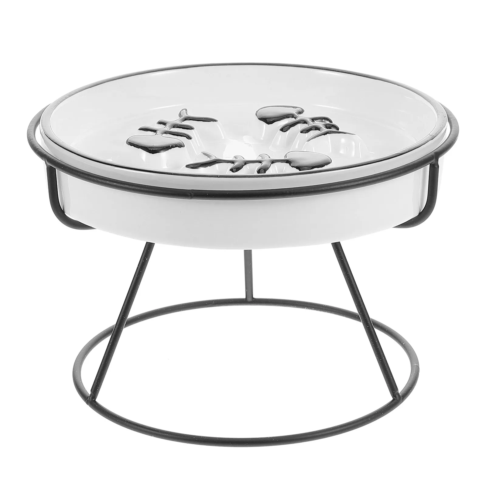 Elevated Ceramic Cat Bowl with Slow Feeder Design for Healthy Digestion – Non-Slip Iron Stand for Cats & Small Dogs