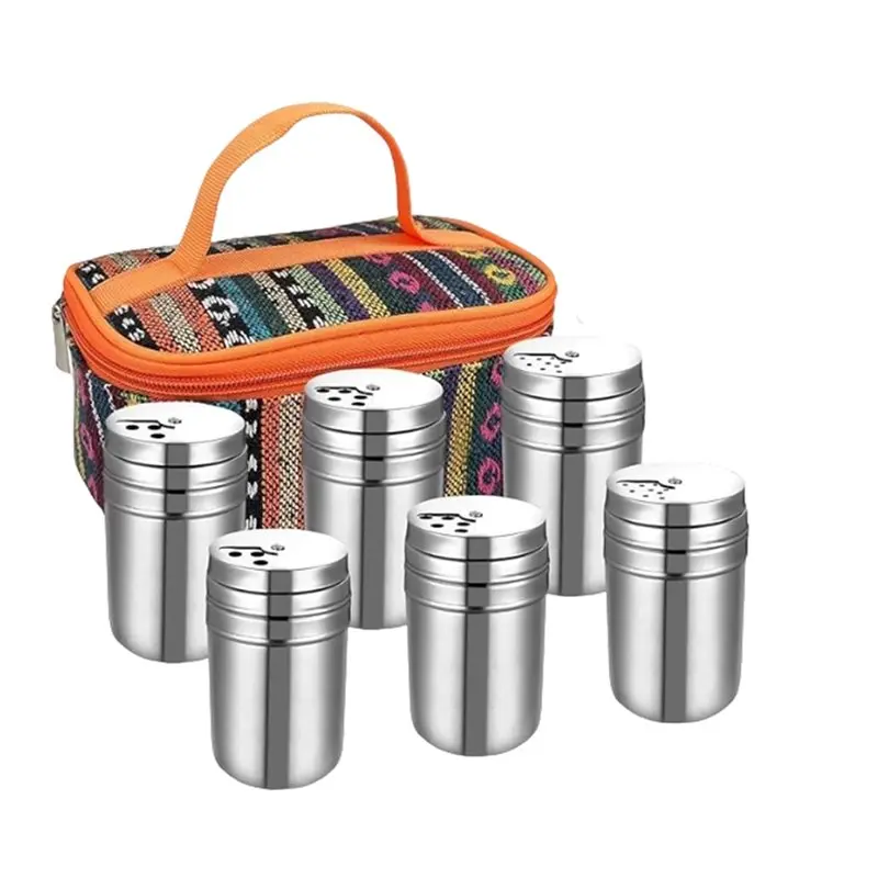 

Набор для специй FYBL-Camping с дорожной сумкой - 6 шт. емкостей для специй из нержавеющей стали для соли, сахара и перца, для сухих специй