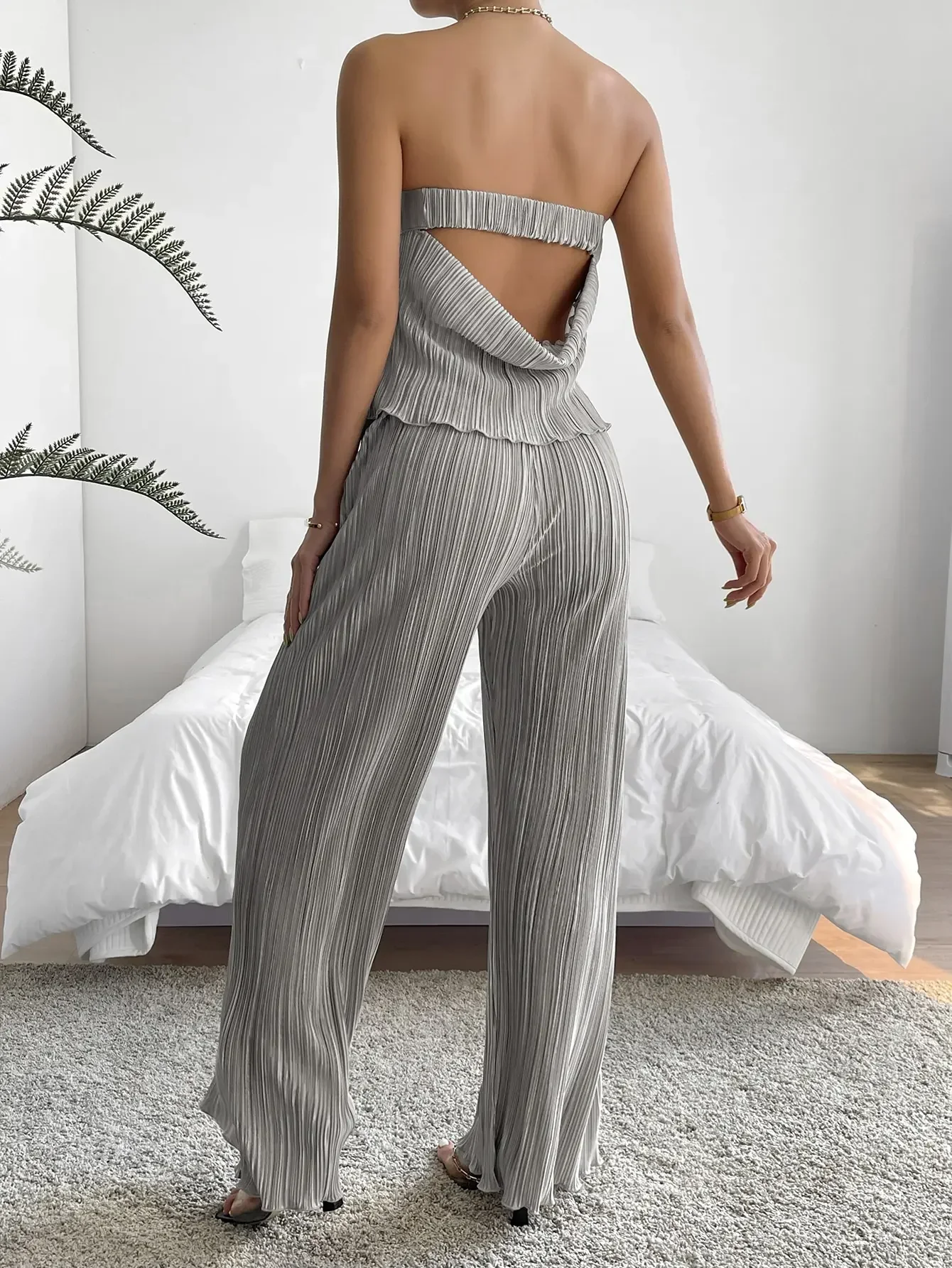 Women\'s two-piece dress pants sexy wind fashion gray one-piece bustier top pants set two piece sets womens outifits