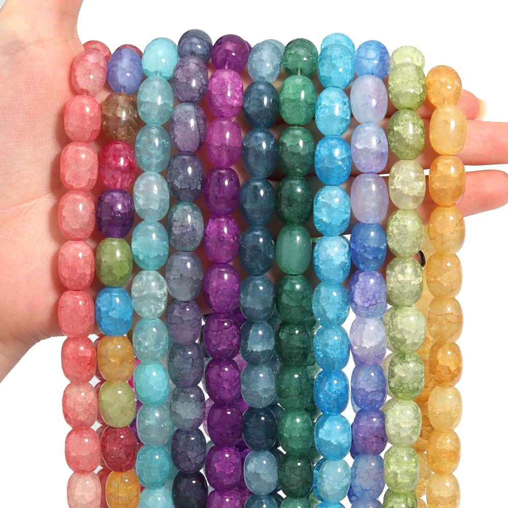 

28pcs 10x14mm Floral Glass Beads Barrel Shape Glass Beads Loose Spacer Beads For Jewelry Making DIY Bracelet Necklace Accessorie