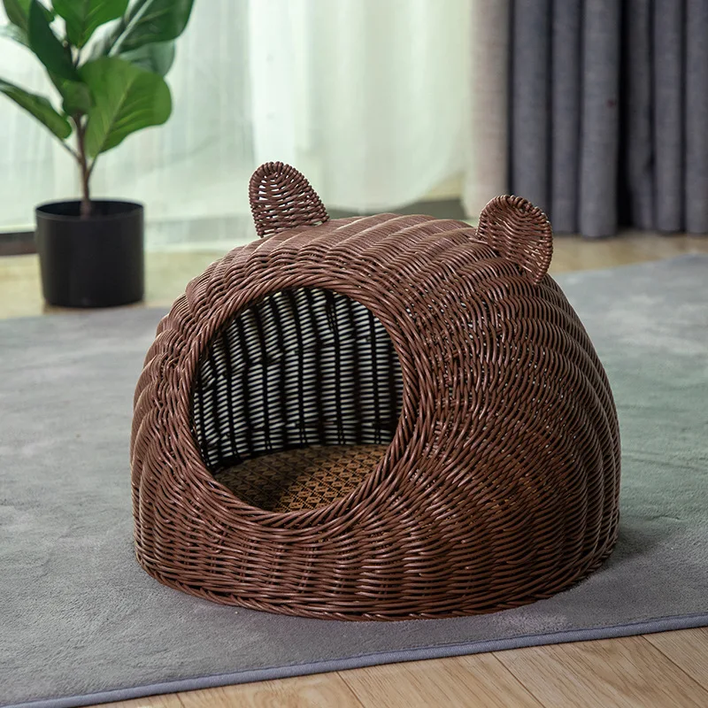 

Rattan-like Cat Nest Washable Semi-Enclosed Four Seasons Universal Summer Rattan Woven Breathable Dog Kennel