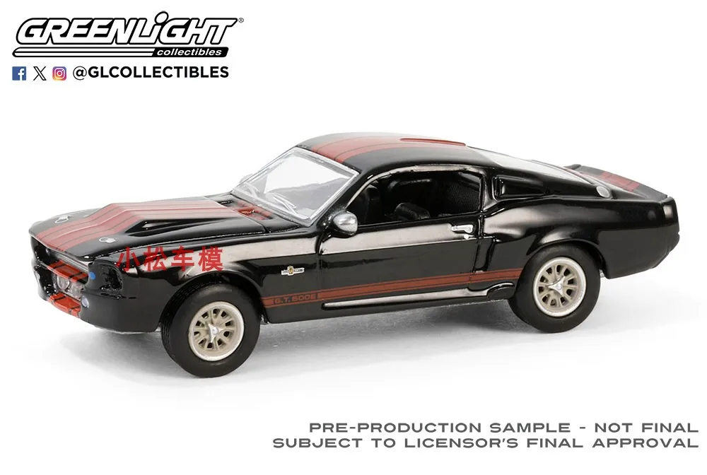 1:64 1967 فورد موستانج إليانور شيلبي Gt500e Gt 500 E كرو أسود مع خطوط حمراء مجموعة نماذج سيارة من خليط معدني محاكاة ثابتة