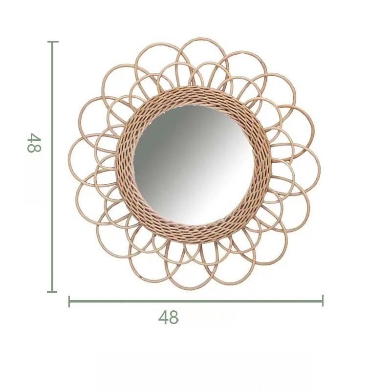 Cute Decorating Mirror Kawaii Flower Circle Quirky Rattan Mirror Teen Girl Makeup Espelhos Decorativos House Accessories