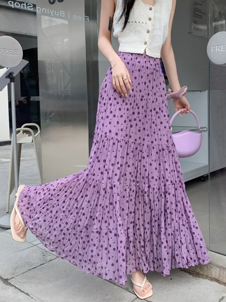 

Нежная фиолетовая юбка в горошек Sweet Grape Purple Polka Dot Fairy Half Skirt для женщин, летняя, для отпуска, с высокой талией, стройнящая, длинная, мягкая и удобная.