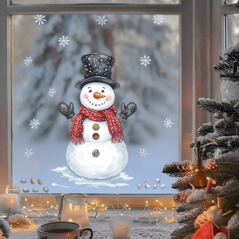 Christmas Snowman Window Cling Static Window Sticker Removable Glass Decal Xmas Snowflake Home Holiday Decoration