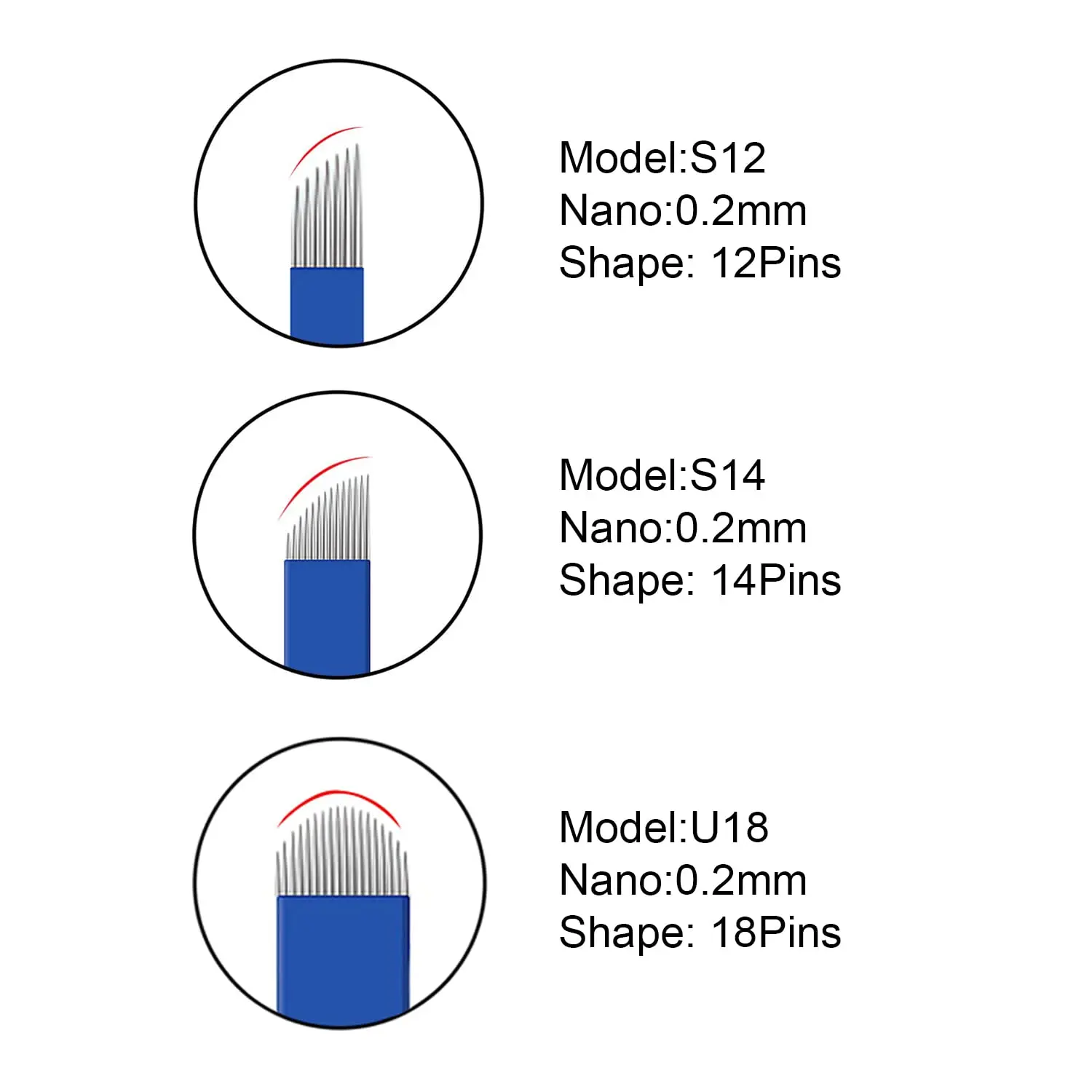 U18 50/100 قطعة إبر Microblading زرقاء للاستعمال مرة واحدة بقطر 0.20 مم، لوازم مكياج دائمة شفرة تظليل الحواجب اليدوية
