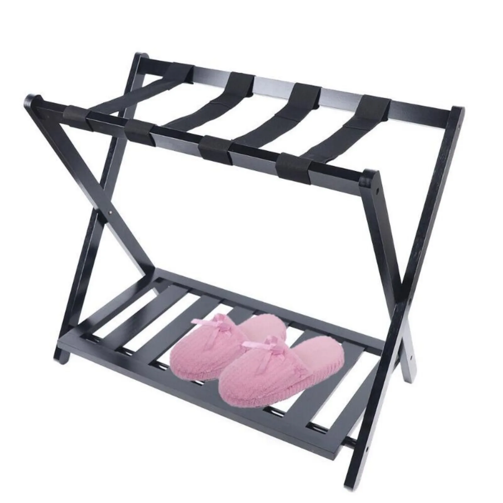 

2 Tier Foldable Luggage Rack Home Hotel Shoe Storage Holder Travel Shoes Stand