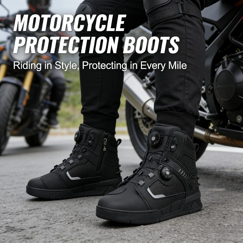 

Motorcycle Riding Boots Four Seasons Breathable Motorbike Shoes Anti-slip Racing Boots for Commuting Touring Biker Gear