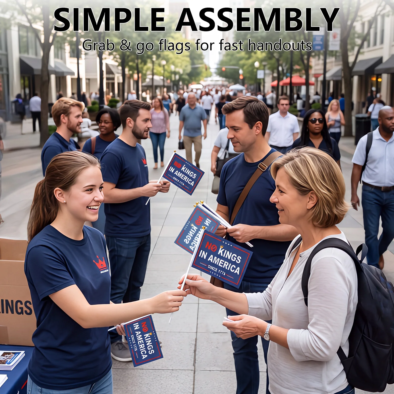 20Pcs No Kings In America Since 1776 Handheld Flag Reusable Singe Sided No Kings Protest Small Flag on Sticks for Parade Party