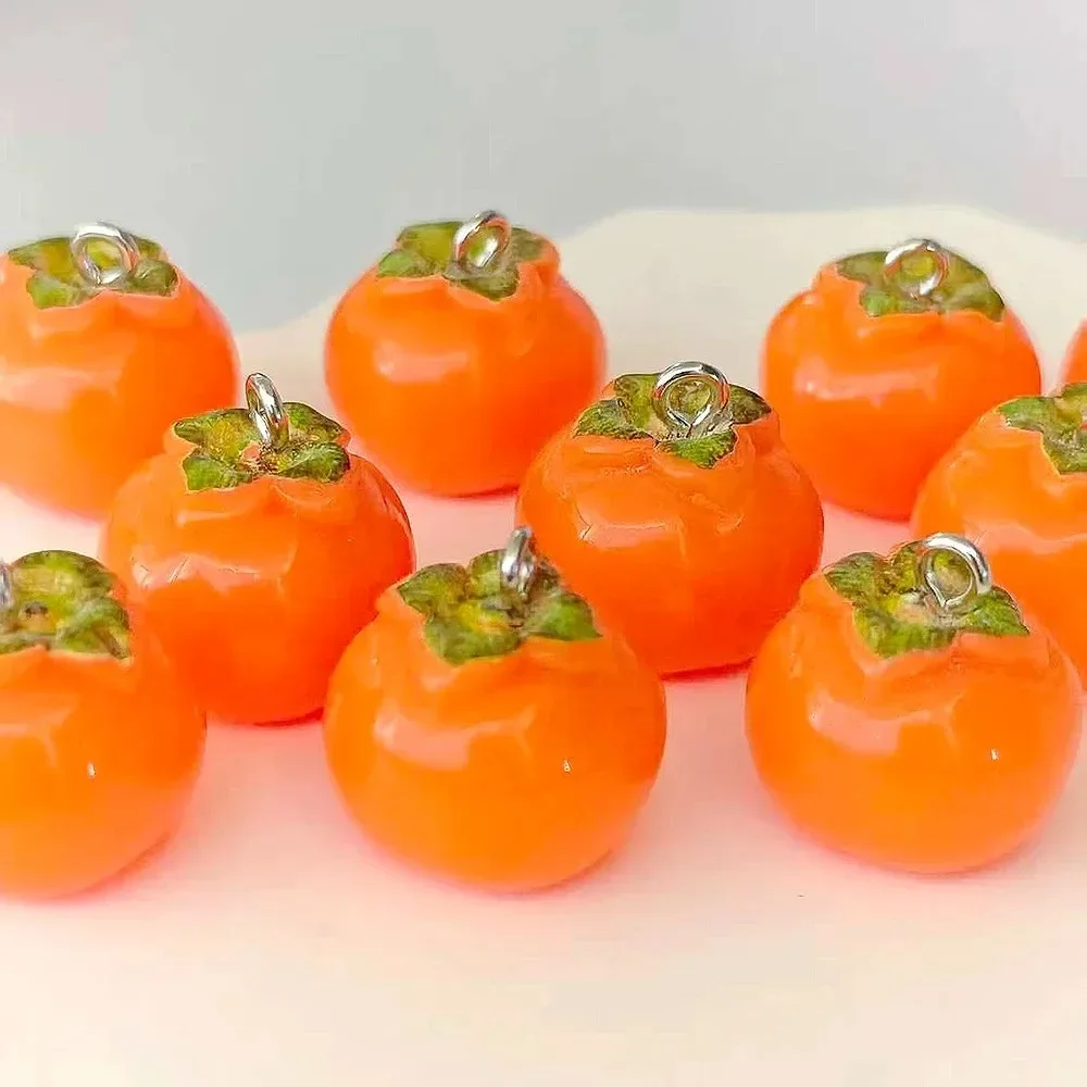 6pcs Sweet 3D Tiny Persimmon Resin Charms, Kawaii Fruit Pendants Bulk for DIY Earring Bracelet Handmade Jewelry Making