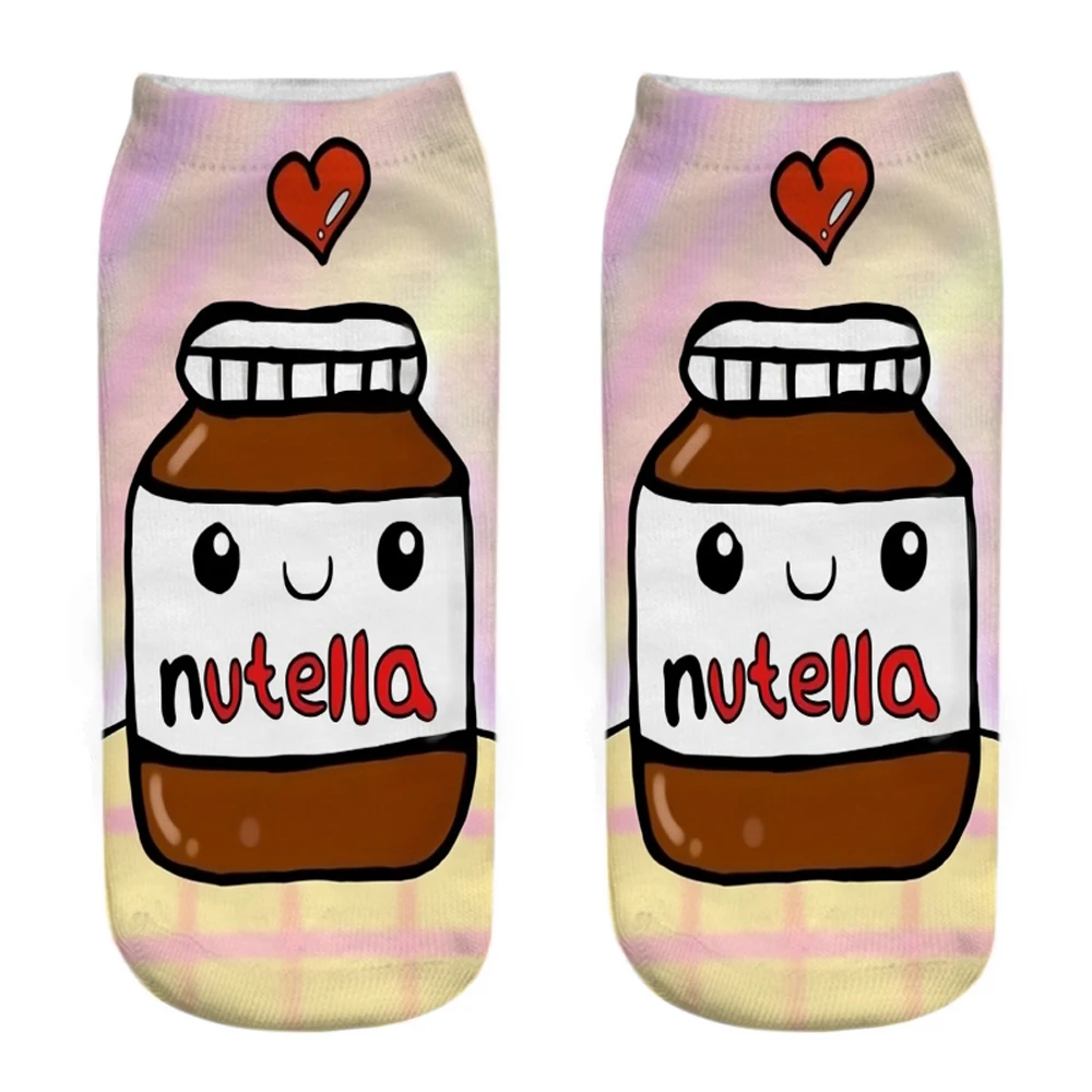 Nieuwe 3d Print Grappige Leuke Cartoon Foods Nutella Unisex Korte Sokken Creatieve Kleurrijke Meerdere Lage Enkelsokken Voor Vrouwen