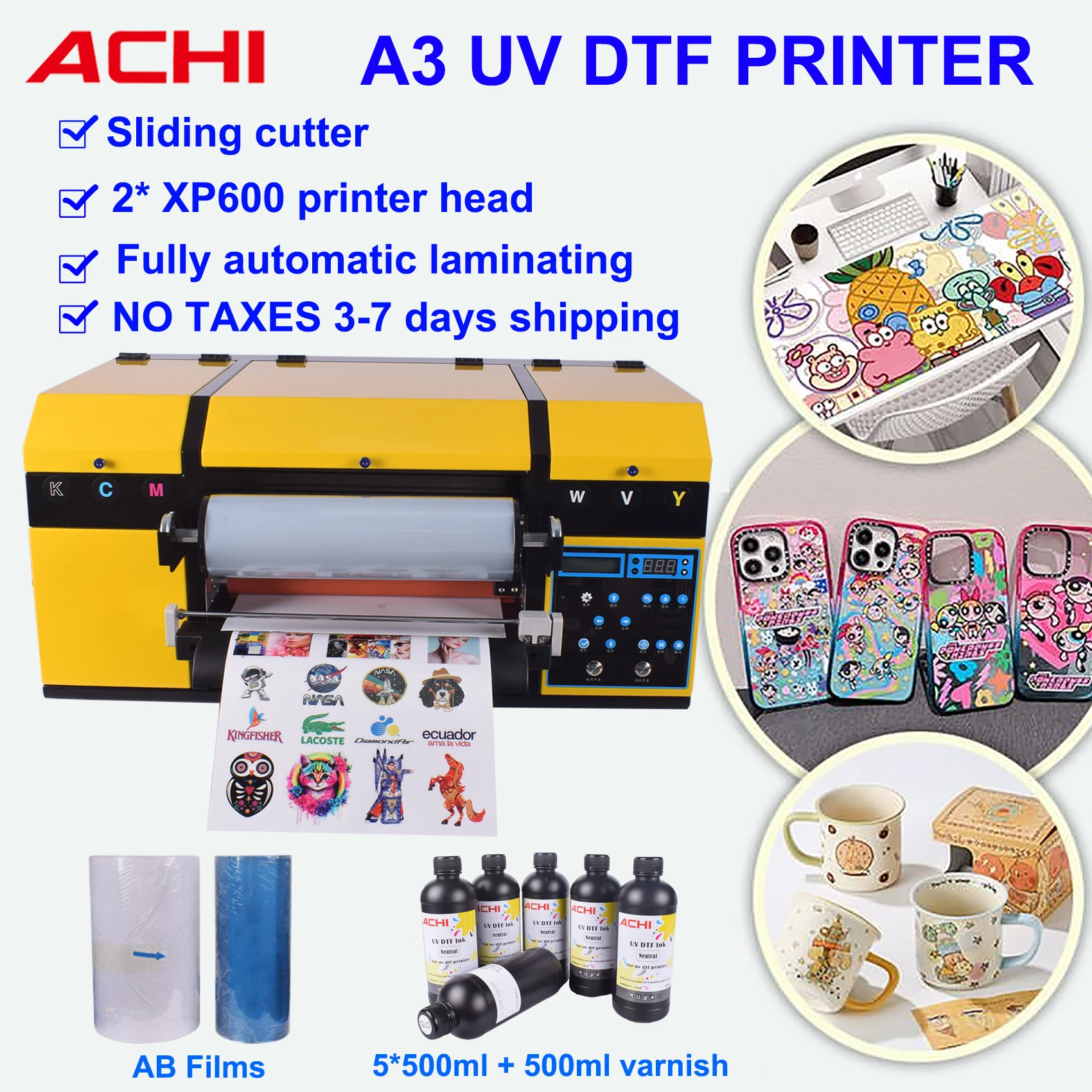 ACHI A3 XP600 UV DTF Printer 2 in 1 Sticker Printer Transfer Stickers for Mug Cap Wood Glass UV DTF Printing Machine EU US Ship