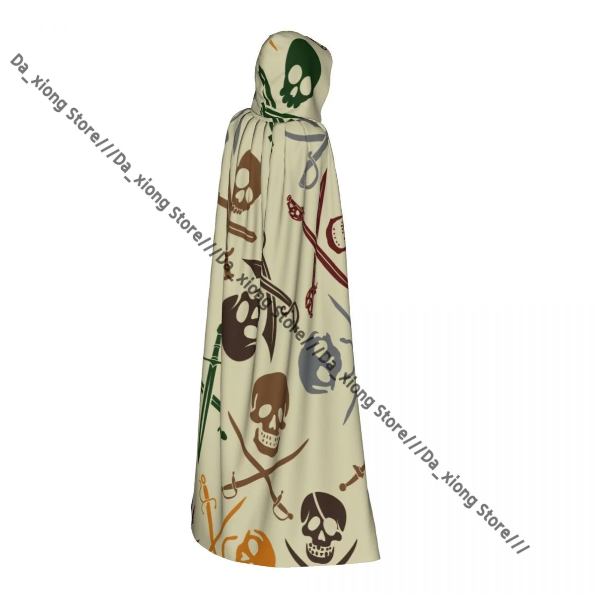 الجماجم القراصنة مع السيوف المتقاطعة نمط الساحرة عباءة زي الهالوين التأثيري الكبار للجنسين عباءة الرجعية العصور الرأس #2
