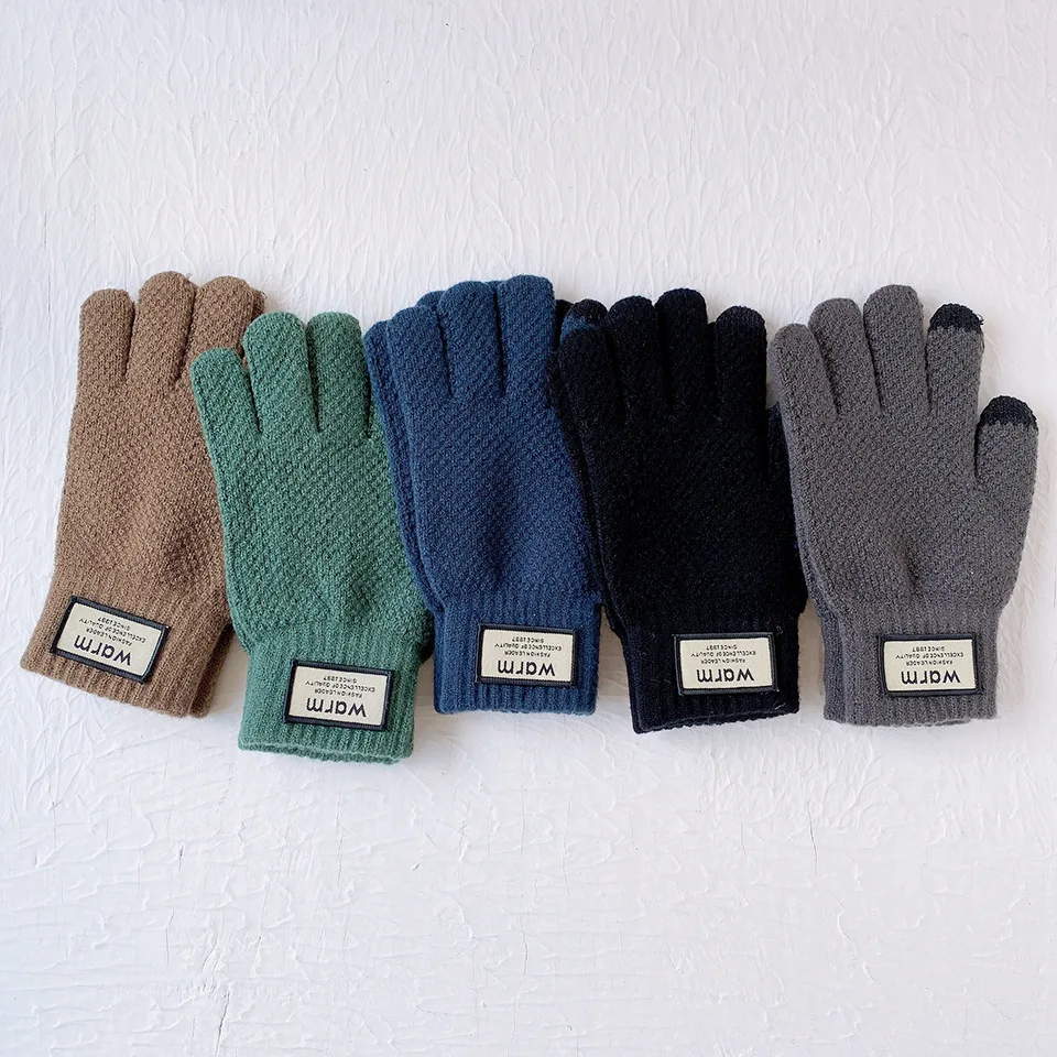 قفازات شتوية محبوكة على الموضة للرجال تعمل باللمس قفازات حرارية دافئة مضادة للانزلاق لركوب الدراجات والعمل والمدرسة خيار هدية أنيق