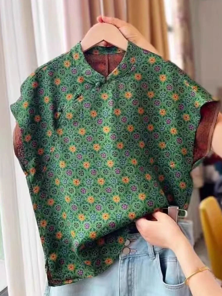 

Новинка: Женская блузка-ципао в стиле ретро с принтом, улучшенный китайский национальный стиль, на пуговицах, лето 2025, премиум-класс