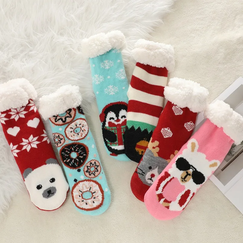 Womens Fluffy Sock Dog Cat Panda Fox Children Soft Female Winter Warm Plush Non Slip Grip Fuzzy Thermal Slipper Socks Unicorn